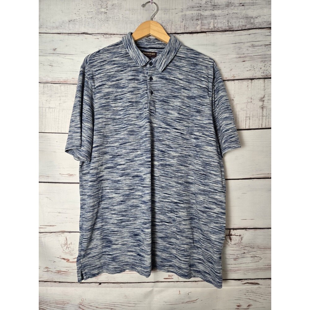 Johnston & Murphy Mens Polo Shirt Size XXL Blue White Space Dye Stretch Casual